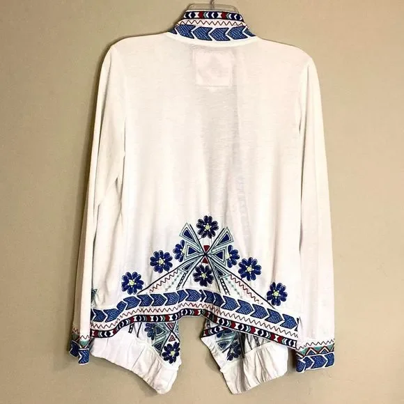 Johnny Was Floral Embroidered Open Draped Waterfall Knit Cardigan White Size M - Picture 7 of 11
